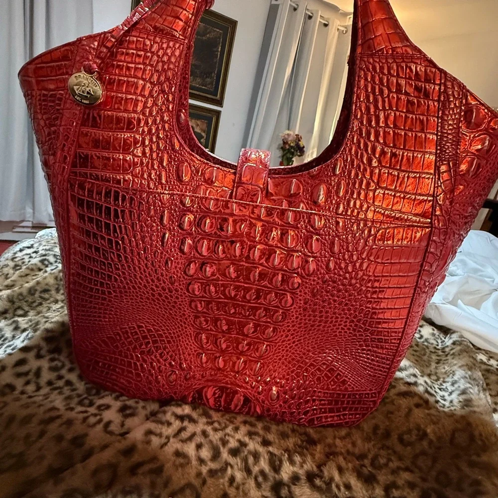 Brahmin Red Dragon Croc-Embossed Shoulder Bag - Picture 6 of 13